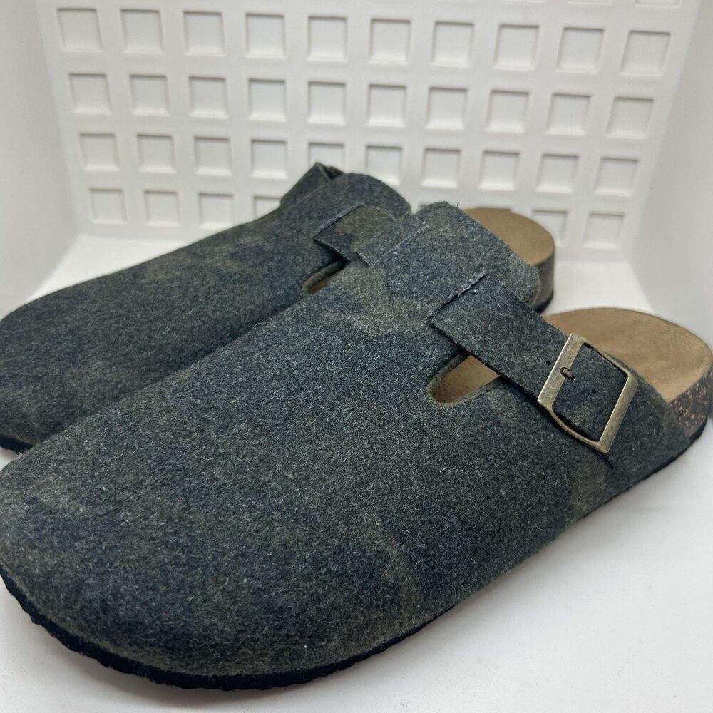Camo Clog Shoes Mens Size 11‎ Gray Buckle Cork Footbed Slip On Slippers Comfort